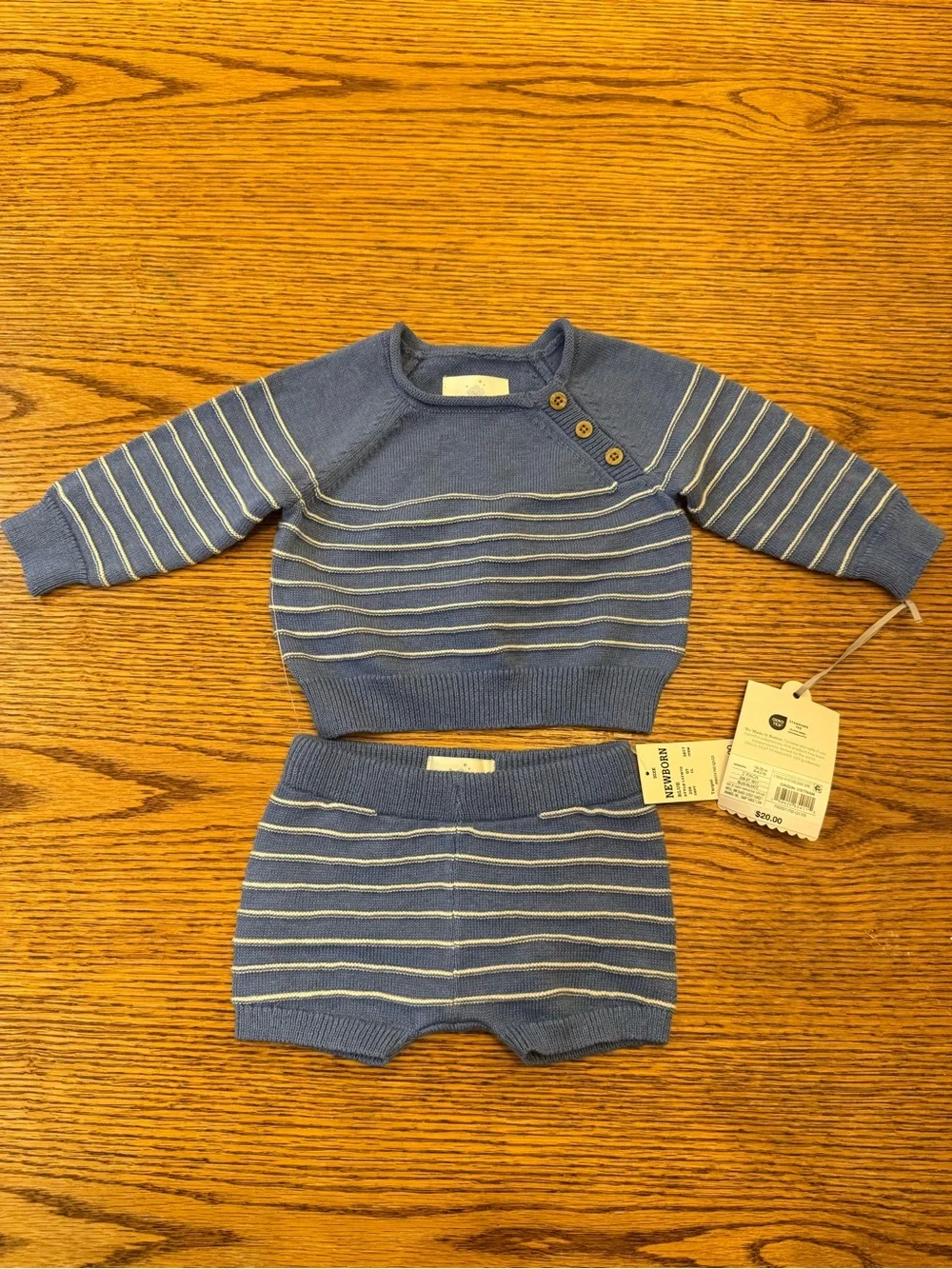 Cloud Island Blue & Cream Striped Knit Top and Shorts Set